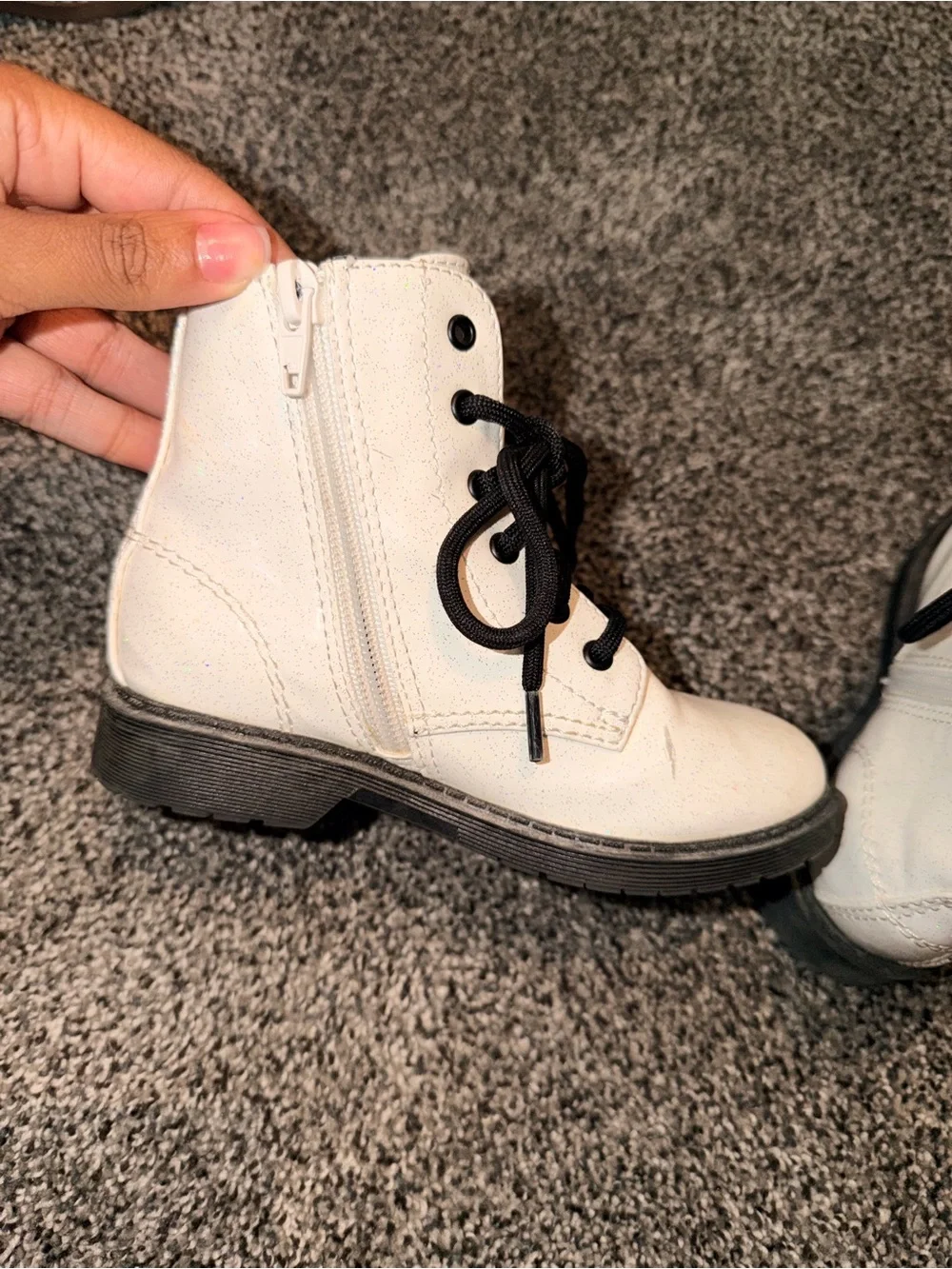 wonder nation White Glitter Combat Boots with Black Laces